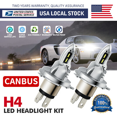Plug&Play H4 9003 LED Headlights Bulbs Kit Hi/Lo Beam Bright White 6000K Canbus
