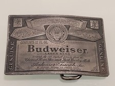 Vintage Genuine Budweiser Lager Dark Gray Metal Belt Buckle