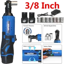 12V 3/8'' Cordless Electric Ratchet Wrench 90 Degree Power Tool + 2 Batteries