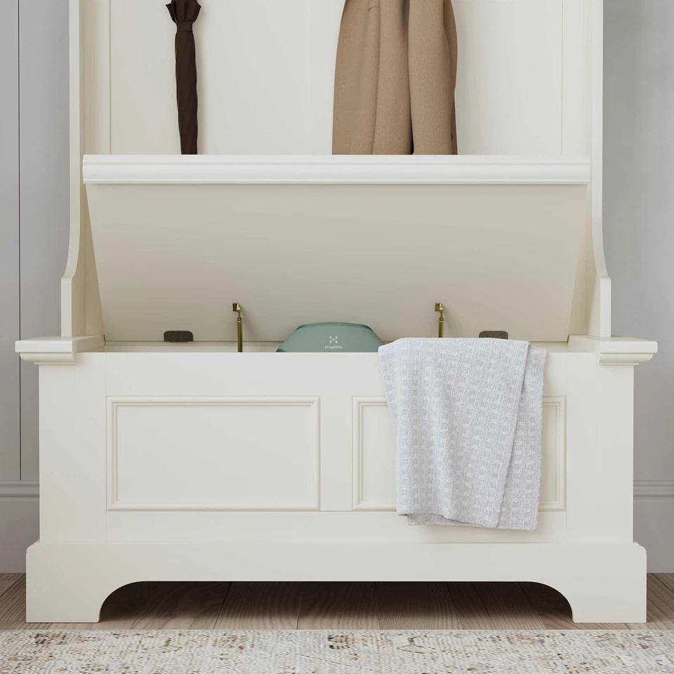 Banco de almacenamiento entrada blanco entrada vestíbulo barro habitación estante pasillo árbol perchero madera Foto 4 de 4