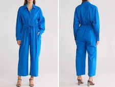 NEW ANTHROPOLOGIE MOTHER JEANS JUMP FOR JOY COTTON JUMPSUIT ELECTRIC BLUE M