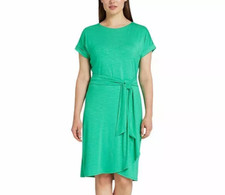 Chaps Women's Short Sleeves Crewneck Knit Dress, Green, M