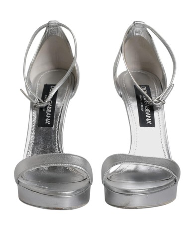 Dolce&Gabbana Women Silver Sandals 100% Leather Ankle Strap Wedge Shoes Sz EU 40 - Picture 2 of 5