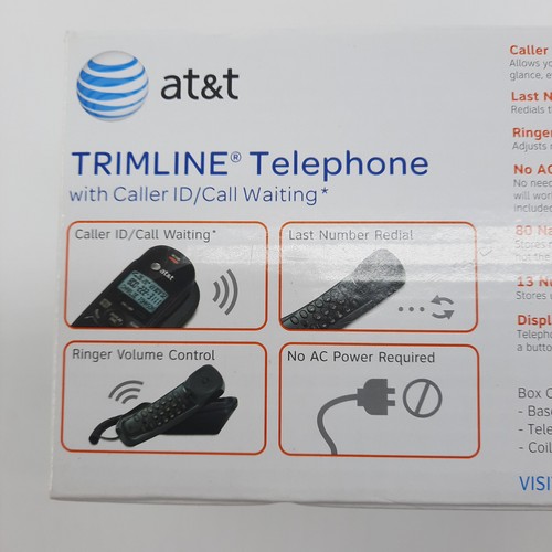 Teléfono AT&T Trimline negro (TR1909) 13 números memoria pantalla dial NUEVO caja abierta - Imagen 6 de 16