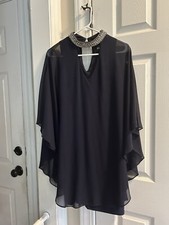 Xscape Navy Blue Chiffon Cape Dress, SZ4, Fits Sizes 4-8
