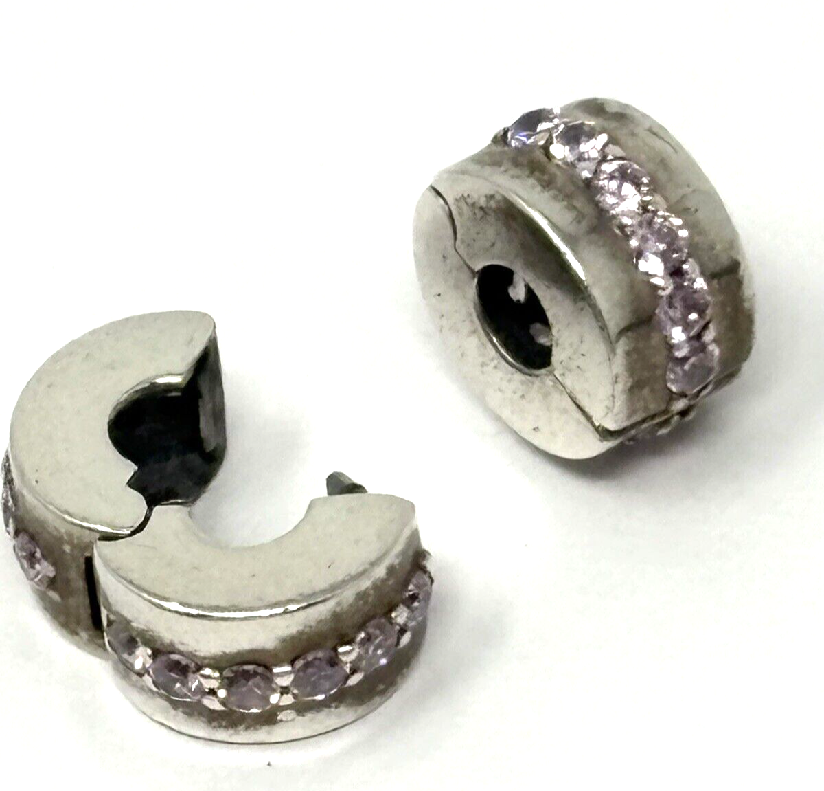 Authentic PANDORA Sparkling Row Pink CZ Clip Charms, Set of 2