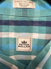 Peter Millar Men  s Shirt 2XL XXL Blue Green White Plaid Button Down Long Sleeve