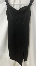 Phortric Sz M Black Off Shoulder MIDI Body Con Dress Sweetheart Neck Zip New