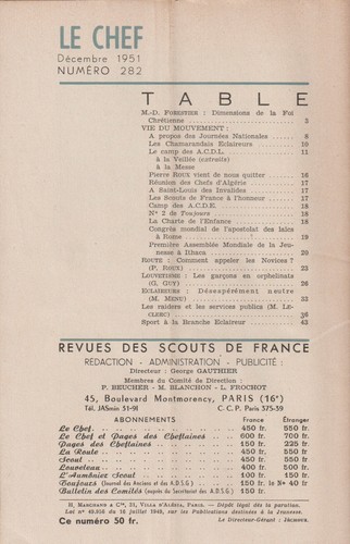 Revue Le chef - les scouts de france, n°282. décembre 1951 - Picture 2 of 2