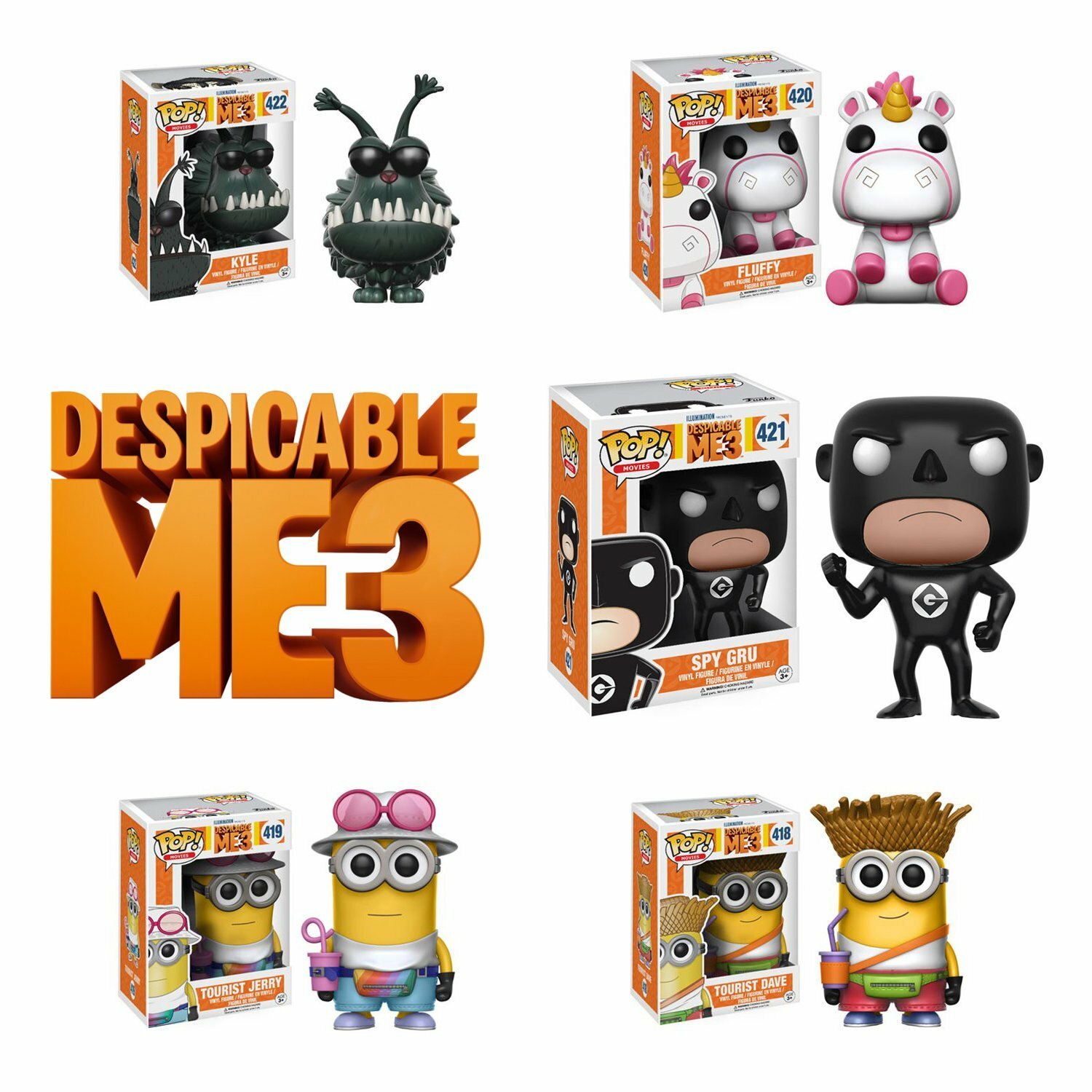 Funko Pop Movies: Despicable Me 3 Kyly, Fluffy, Spy Gru,Dave