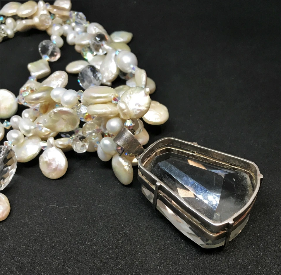 By Saki Jewelers, Four Strand Pearl & Crystal Bead & Sterling Silver Necklace  - Image 3 of 4