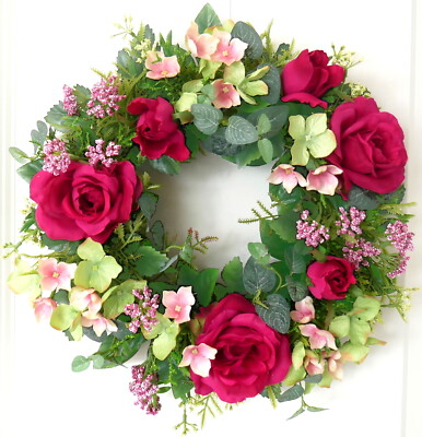Türkranz Frühling Rosen Hortensien pink rosa Sommerkranz Tischkranz Hochzeit