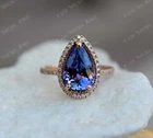 2 Ct Pear Simulated Diamond Tanzanite Women'S Halo Ring 925 Silver Gold Plated