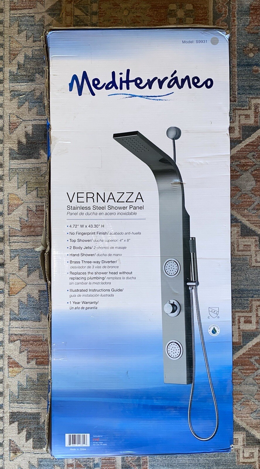 Mediterraneo Vernazza 43 in. 2Jet Shower Panel System with Shower Head