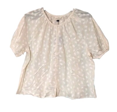 Universal Thread Womens Size S White Floral Puff Sleeve Button Front Blouse Top