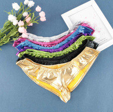 Bright Metallic PU Leather Panties Pole Dance Stripper Booty Shorts Underpants