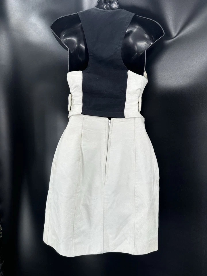 Conjunto de minifalda vintage Wilson’s de cuero blanco halter top motociclista para mujer XS Foto 3 de 4