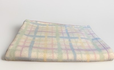 Vtg Gerber Baby Blanket Pastel Plaid Fleece Purple Blue Yellow Green Acrylic