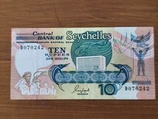 Seychelles ten rupees risque déchirure pliure etc..