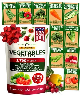 HOME GROWN 10 Variety Survival Seed Vault 5,700+ USA Grown 10-Pack, Green