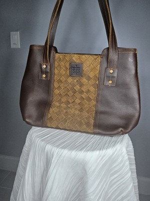 STS Ranchwear Woven Leather Shoulder Bag Stitching Accent Brown