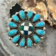 Sterling Southwestern Style Teardrop Mohave Turquoise Ring Adjustable For Women