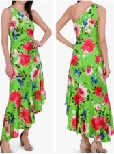 Elisa J One-Shoulder Floral Asymmetric Satin Cocktail Dress Size 6
