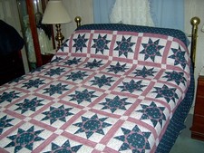 Amish Hand Made Queen Star in a Star Patchwork Quilt 94Wx108L NEW