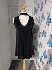 QED London Mini Dress Black Size M UK 10-12 Choker Neck Sleeveless NWT Party
