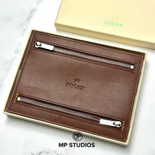 Rolex Pouch Signature Brown Leather 4-Zip Organizer Pouch Wallet AD VIP Gift