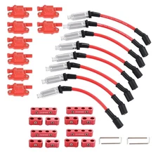 Set of 8 Ignition Coil Pack Square Type + Set of 8 8mm Spark Plug Wire Harnes...