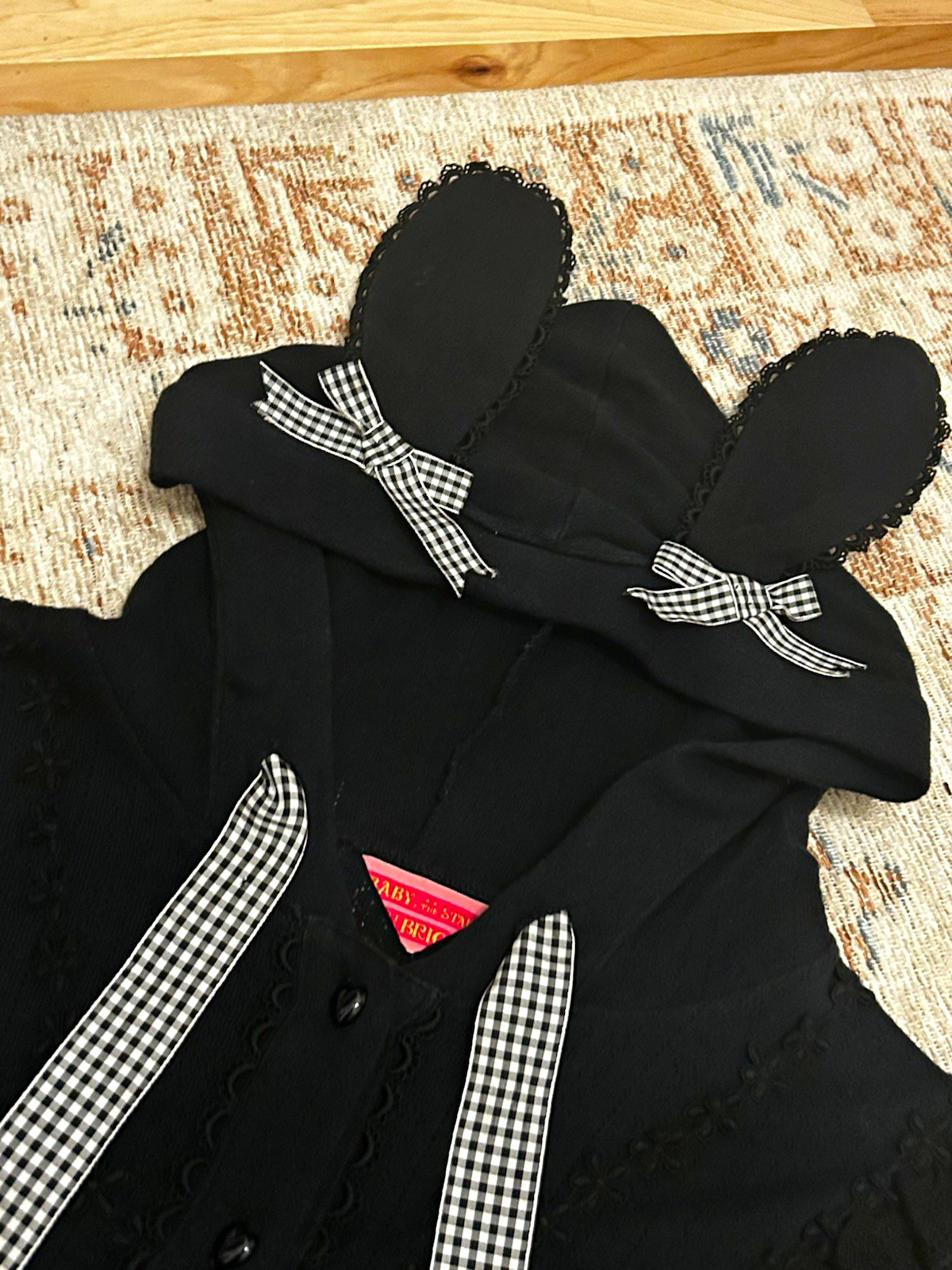 BABY, THE STARS SHINE BRIGHT XS Hooded Cotton Cardigan Mid-Length Gingham Bow
