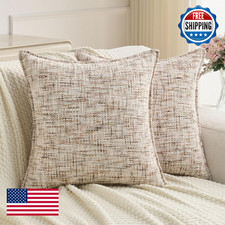 FUTEI Beige Brown Decorative Throw Pillow Covers 16x16 Inch Set of 2,Soft Chenil