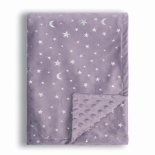 Violet Star Moon Printed Baby Blanket Minky Double Layer Dotted 30x40 Inch