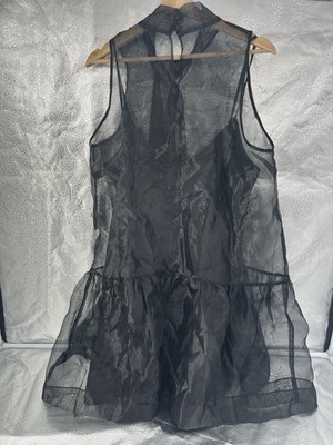 Premier Amour Black Sheer Organza Tie Neck Drop Waist Dark Romantic Dress Size12