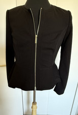 DKNY Jacket Black Zippered Peplum Suit Blazer Size 10 Logo Zipper Pull NEW NWT