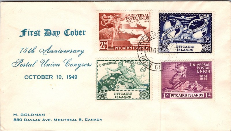 1949 British Pitcairn Islands UPU Postal Union Congress FDC First Day Cover