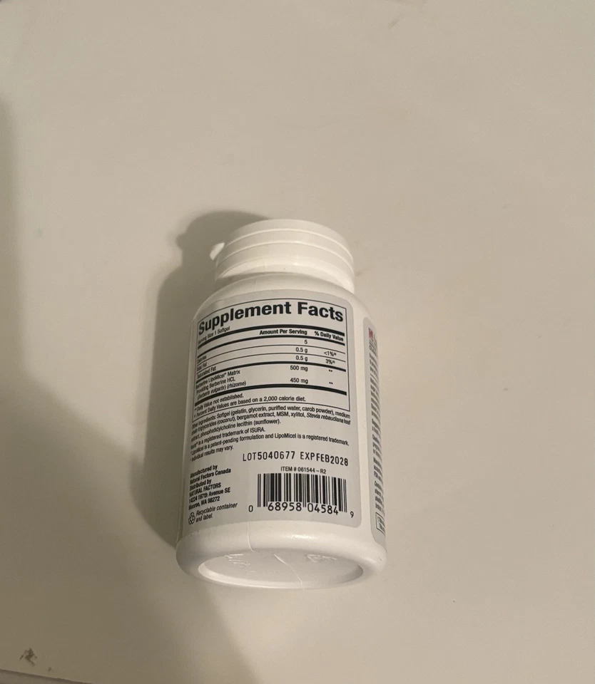 Natural Factors Berberina LipoMicel Matrix, 500 mg 60 cápsulas blandas Foto 2 de 2