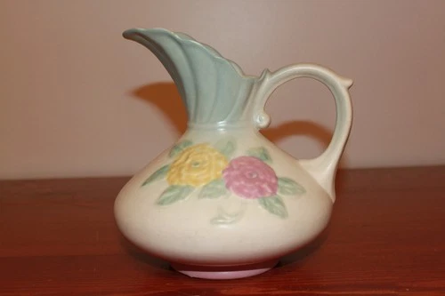 Vintage Hull Pottery Fleur Ewer Pitcher 03-7½ – Pastel Floral Relief – 7½" Tall