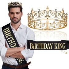 Rhinestones King Queen Crowns Sash Set Birthday Party Accessories Crownpieces