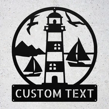 Custom Lighthouse Metal Sign Personalized Nautical Coastal Wall Decor Gift Home