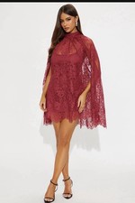 Red Lace Cape Scoop Neck Sleeveless Mini Dress Plus Size Adjustable Straps