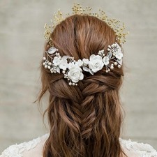 Bride Wedding Hair Vine Flower Pearl Headpiece Silver Leaf Accessories