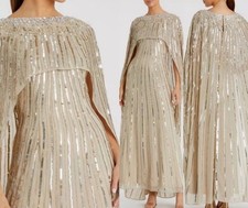 Mac Duggal 93869 Beaded Embellished Column Cape Gown Champagne Sz 6 Beige NEW