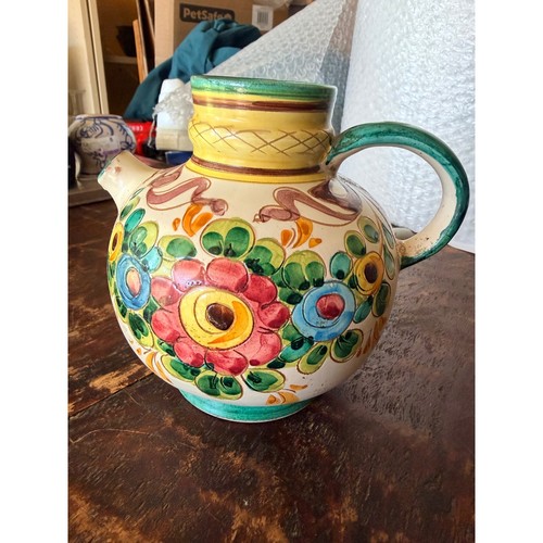Italy Ceramic Pitcher 6in Multicolor Good Hand Painted Floral Majolica ...