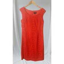 Adrianna Papell Coral Medallion Crochet Overlay Sleeveless Sheath Dress Size 12