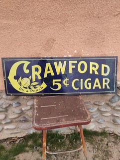 Original 1920s Crawford Cigar Like A Peach 5 Cent Porcelain Sign Advertising