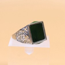 925 Silver Certified black Natural Jadeite ring Adjustable Diameter 27697a