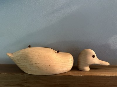 Vintage 1971 RE Hornick Hen Green Wing Teal Duck Decoy Wood Carving Blank Kit