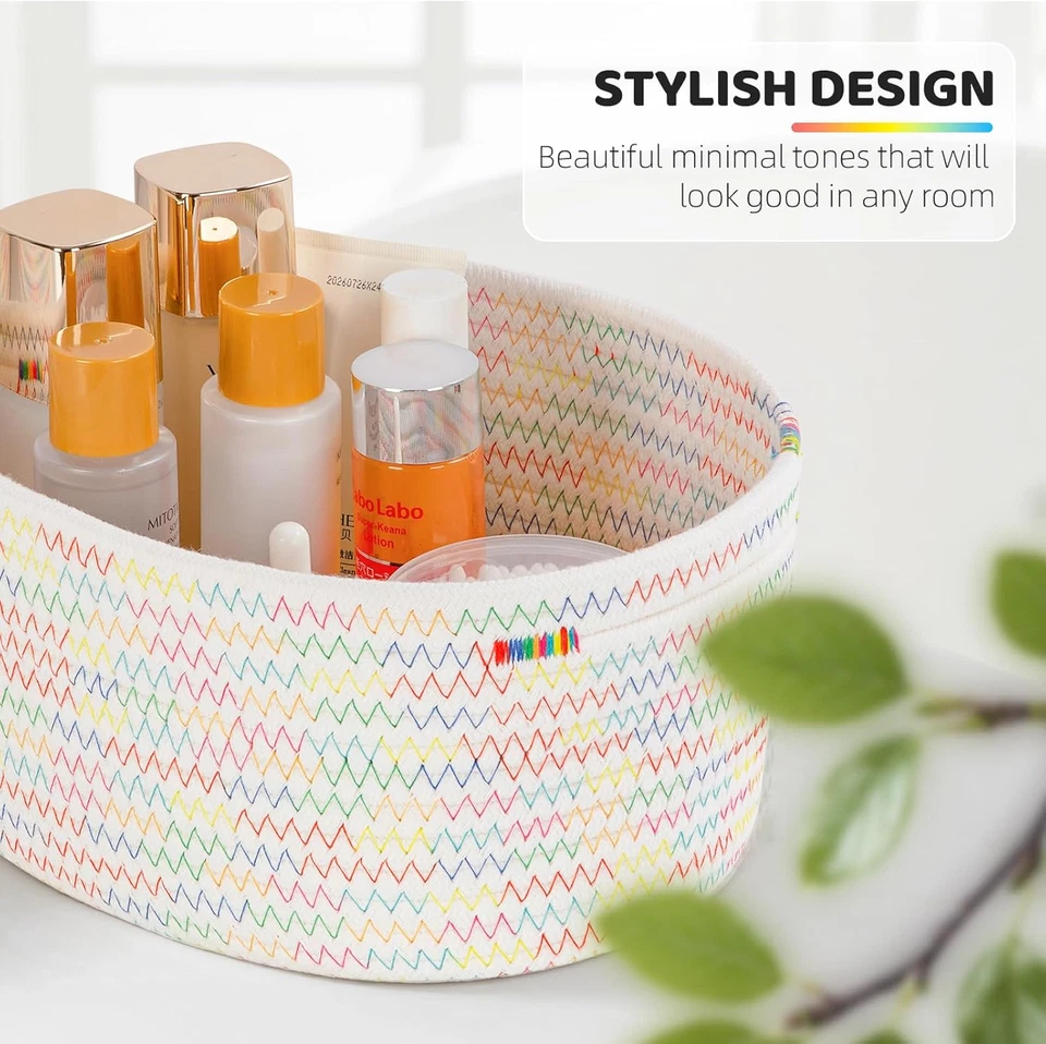 Cestini Portaoggetti in Corda Di Cotone, Set Di 5 Cestino Da Bagno, Cestini Port - Immagine 2 di 4